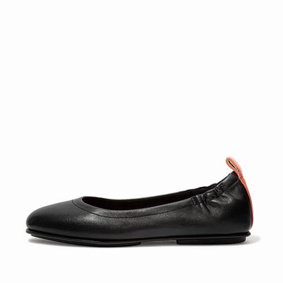 Fitflop Women's ALLEGRO Pop Tab Soft Leather Ballet Flats - Black/Coral Pink, JR2165384